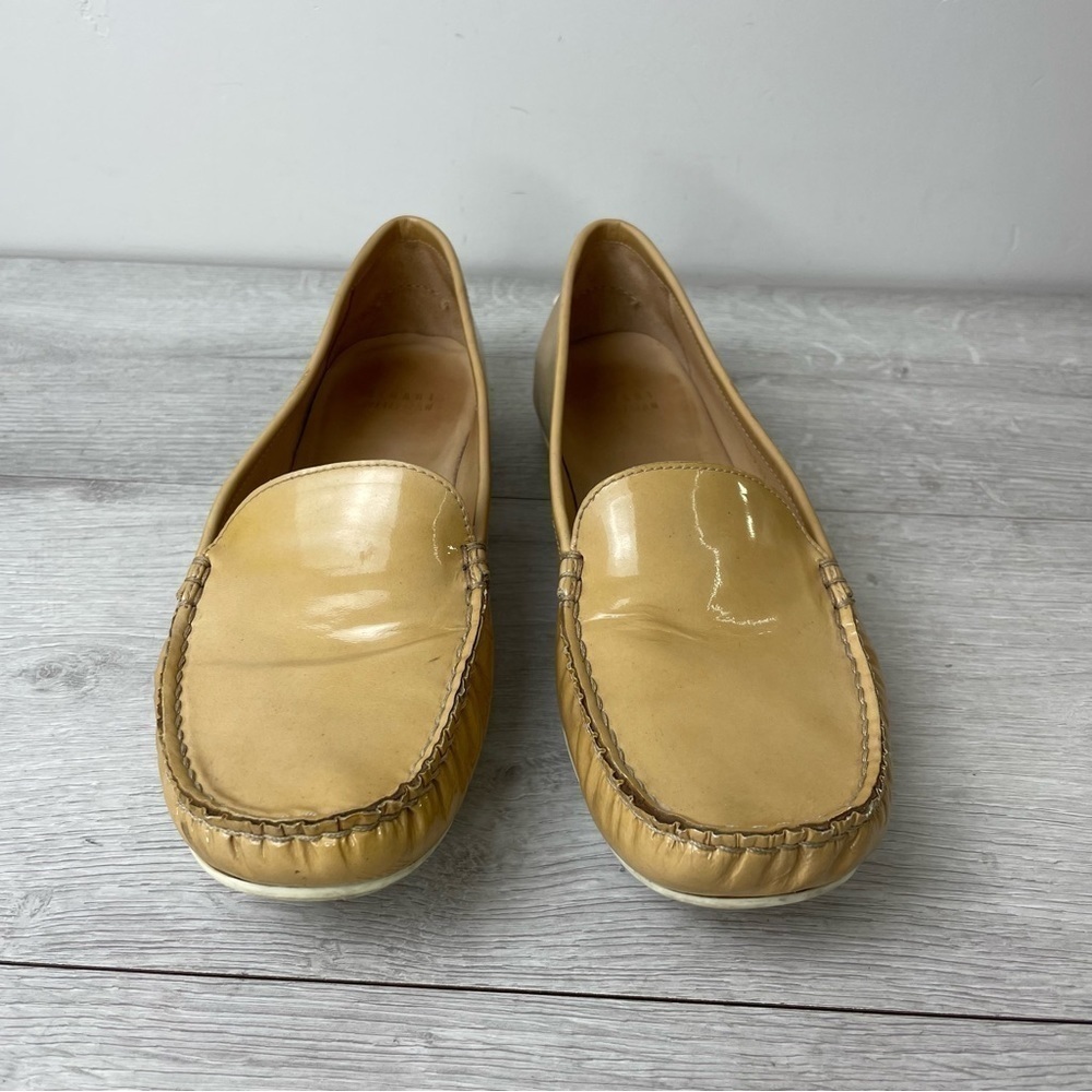 Stuart Weitzman Mach 1 Adobe Aniline Tan Patent Leather Driving Loafers Size 9.5 - Picture 7 of 11